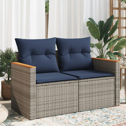 Gartensofa mit Kissen 2-Sitzer Grau Poly Rattan