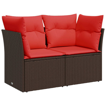Gartensofa mit Kissen 2-Sitzer Braun Poly Rattan