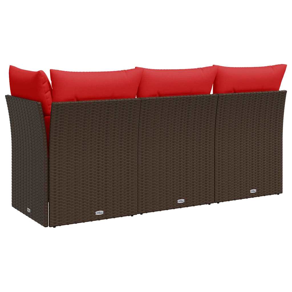 Gartensofa mit Kissen 3-Sitzer Braun Poly Rattan