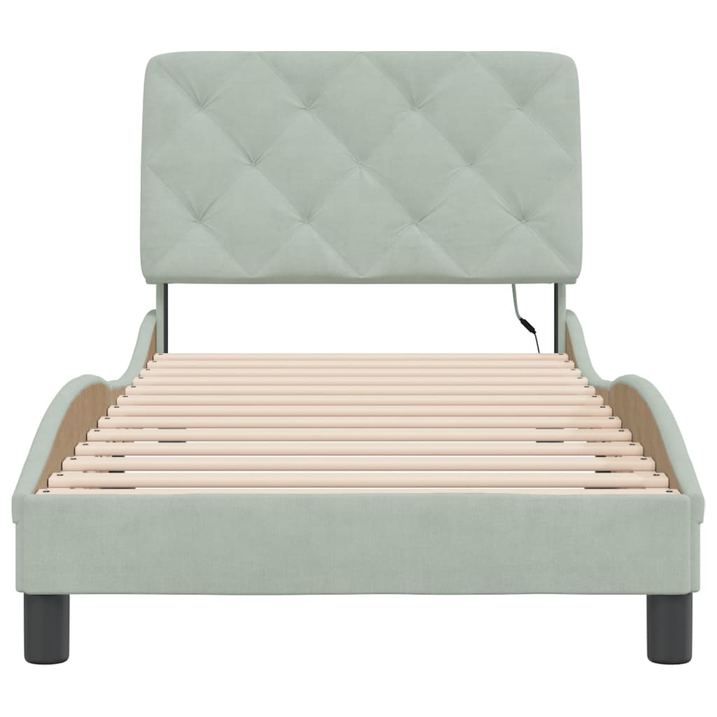 Bettgestell mit LED ohne Matratze Hellgrau 90x190 cm Samt