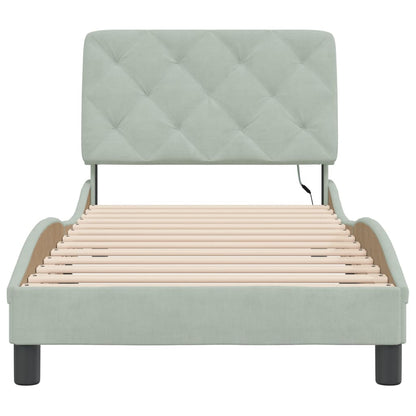 Bettgestell mit LED ohne Matratze Hellgrau 90x190 cm Samt