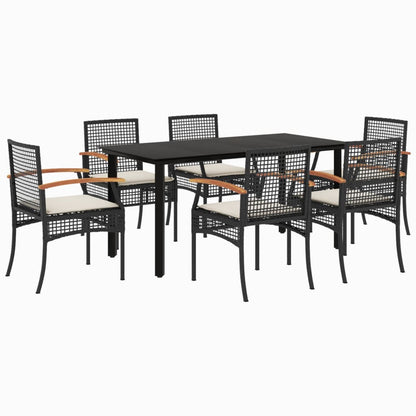 7-tlg. Garten-Essgruppe mit Kissen Schwarz Poly Rattan