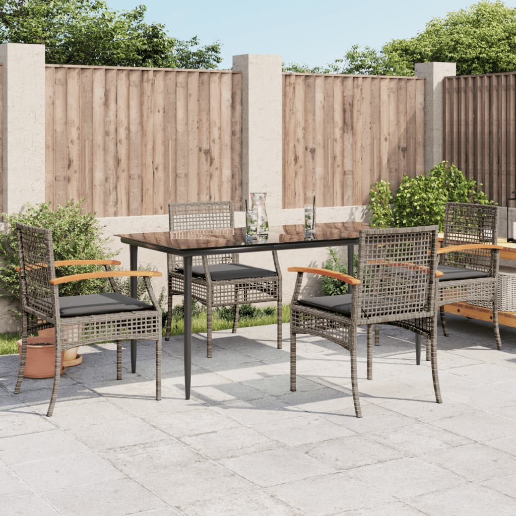 5-tlg. Garten-Essgruppe mit Kissen Grau Poly Rattan