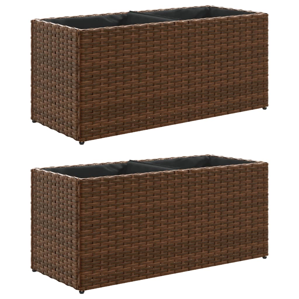 Pflanzkübel mit 2 Töpfen 2 Stk. Braun 72x30x32 cm Poly Rattan