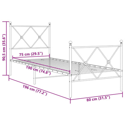 Bettgestell mit Kopf- und Fußteil Metall Schwarz 75x190 cm