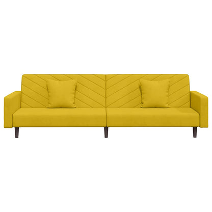 Schlafsofa 2-Sitzer mit 2 Kissen Gelb Samt