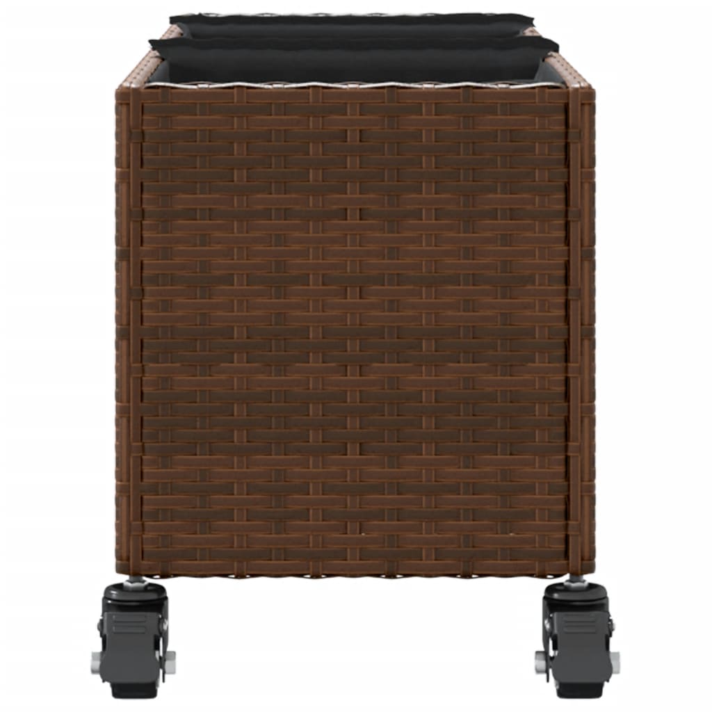 Pflanzkübel mit Rollen 3 Töpfe Braun 107x32x38 cm Poly-Rattan