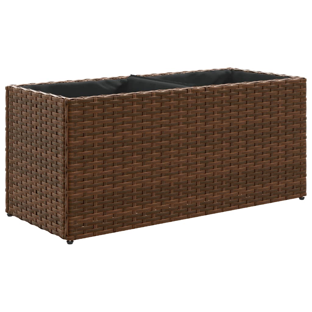 Pflanzkübel 2 Töpfe Braun 72x30x32 cm Poly-Rattan