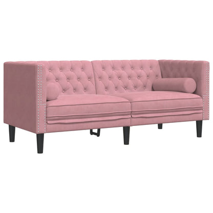 Chesterfield-Sofa mit Nackenrollen 2-Sitzer Rosa Samt