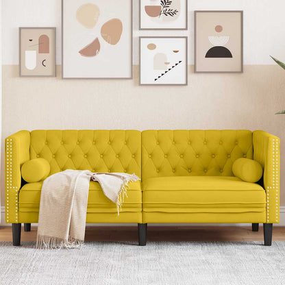 Chesterfield-Sofa mit Nackenrollen 2-Sitzer Gelb Samt