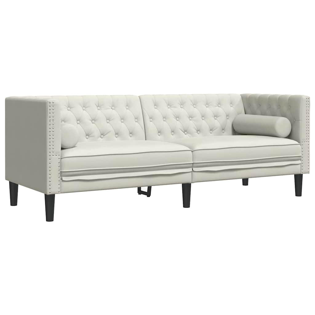 Chesterfield-Sofa mit Nackenrollen 3-Sitzer Creme Samt