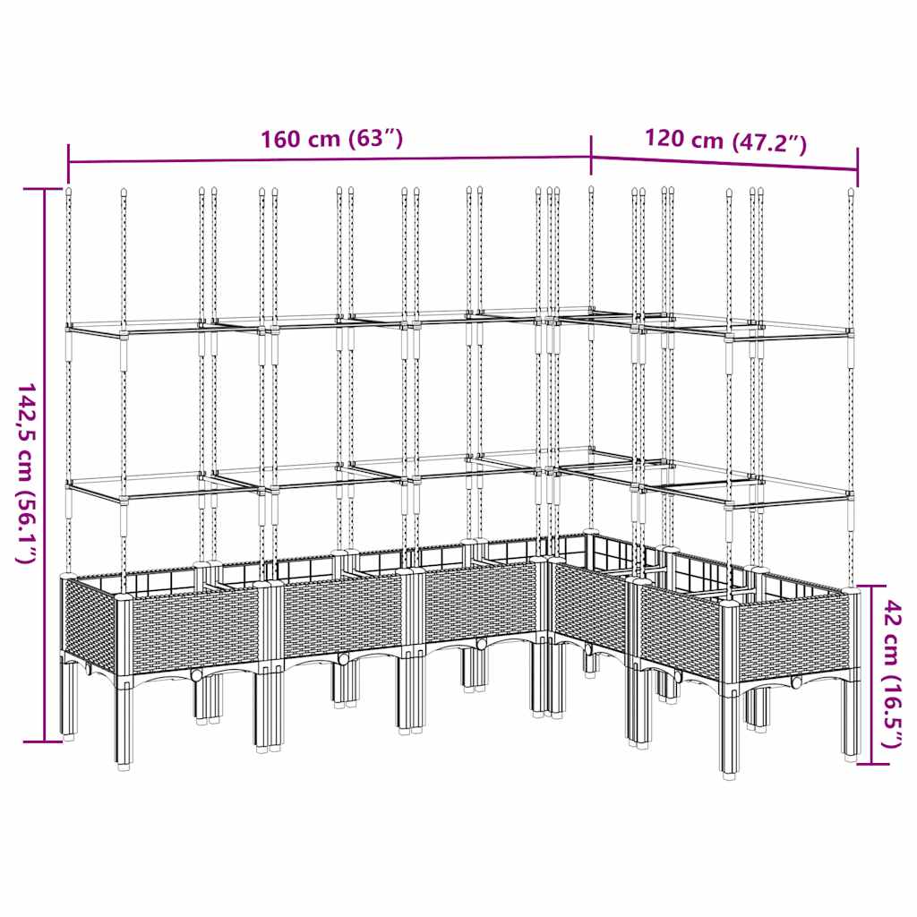 Pflanzkübel mit Rankgitter Hellgrau 160x120x142,5 cm PP