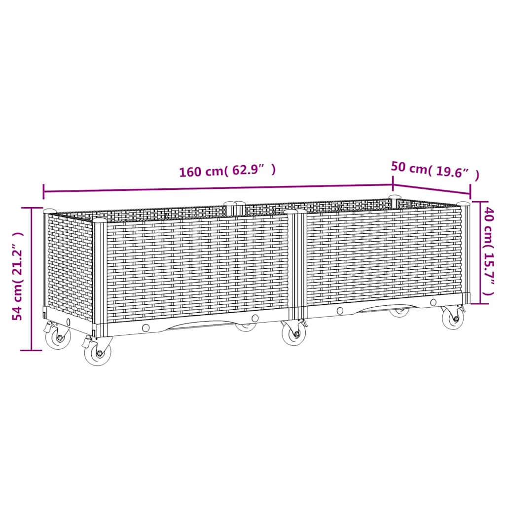 Pflanzkasten mit Rollen Blaugrau 160x50x54 cm PP