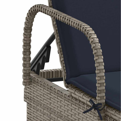 Sonnenliege mit Rollen und Kissen Grau Poly Rattan