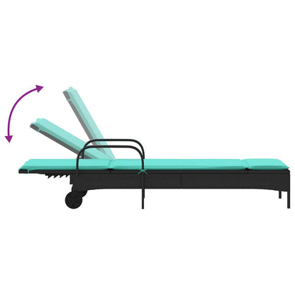Sonnenliege mit Rollen und Kissen Schwarz Poly Rattan