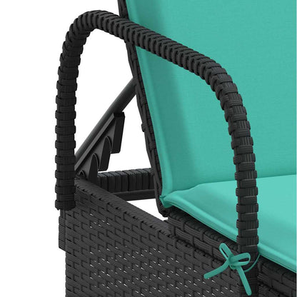 Sonnenliege mit Rollen und Kissen Schwarz Poly Rattan