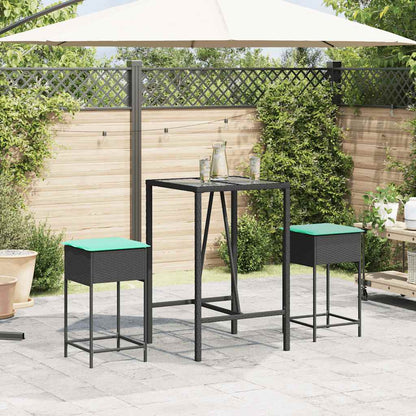 Garten-Barhocker mit Kissen 2 Stk. Schwarz Poly Rattan