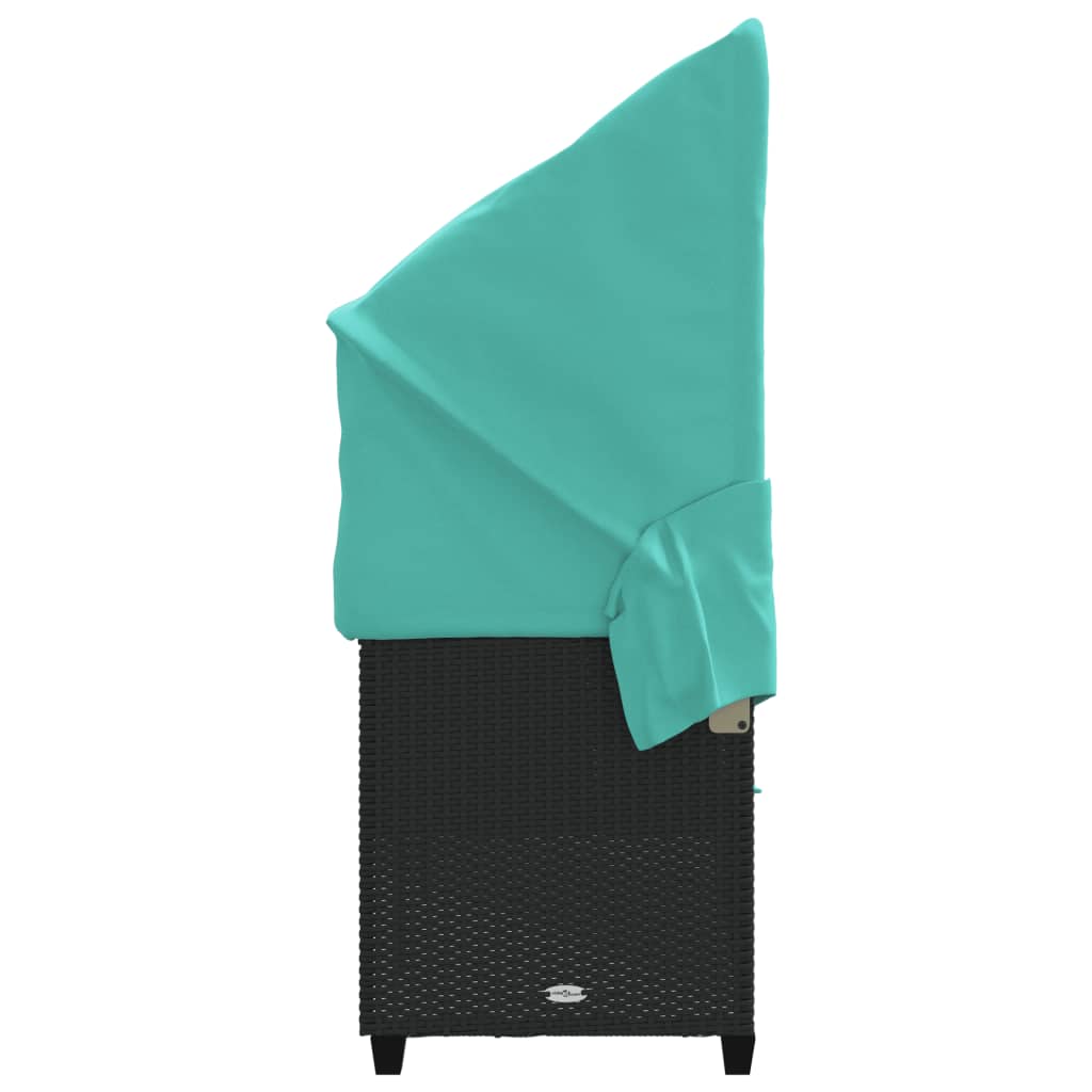 Sonnenliege mit Dach und Kissen Schwarz Poly Rattan