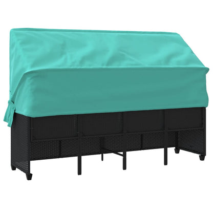 Sonnenliege mit Dach und Kissen Schwarz Poly Rattan