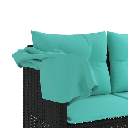 Sonnenliege mit Dach und Kissen Schwarz Poly Rattan