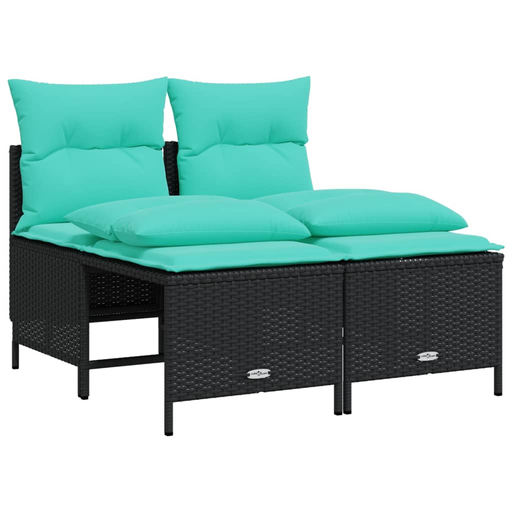 4-teiliges Gartensofa-Set mit Kissen, schwarzes Polyrattan