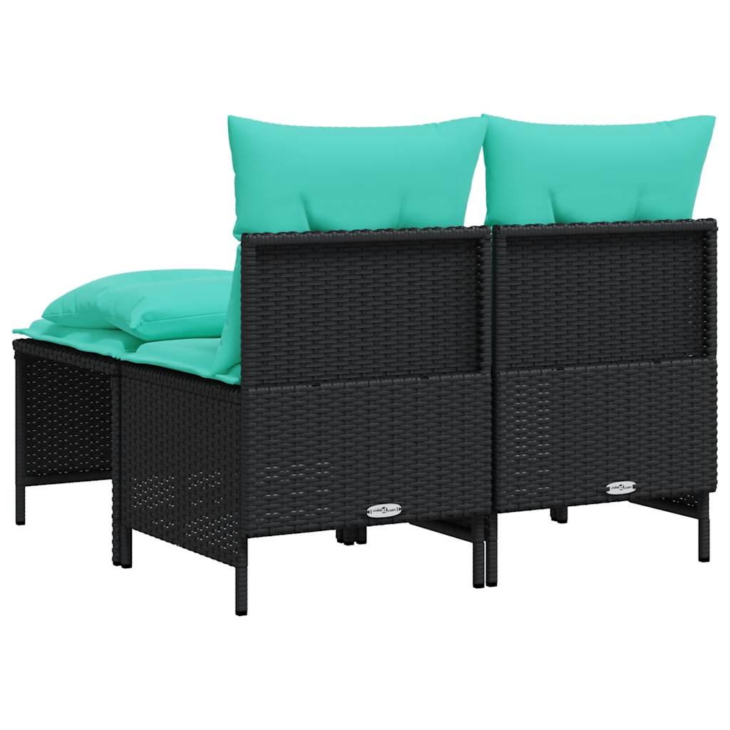 4-teiliges Gartensofa-Set mit Kissen, schwarzes Polyrattan