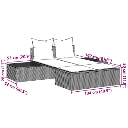 Doppelte Sonnenliege mit Kissen Braun Poly Rattan