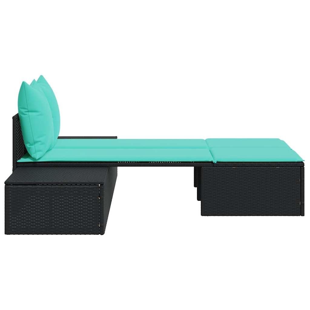 Doppelte Sonnenliege mit Kissen Schwarz Poly Rattan