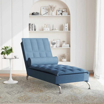 Massage-Chaiselongue mit Nackenrolle Blau Stoff