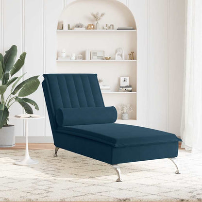 Massage-Chaiselongue mit Nackenrolle Blau Samt