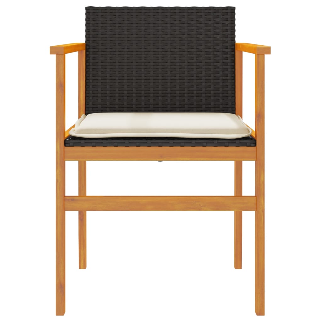 Gartenstühle mit Kissen 2 Stk. Schwarz Poly Rattan Massivholz