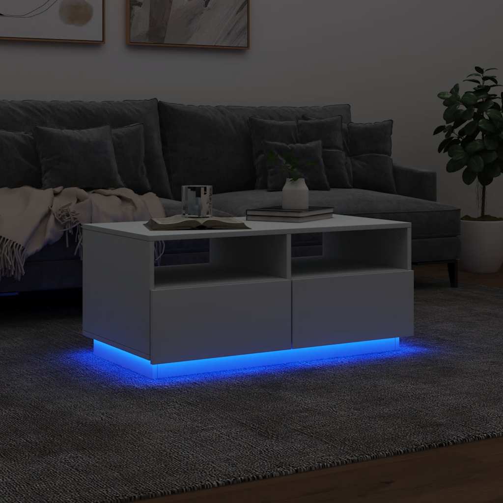 Couchtisch mit LED-Leuchten Weiß 90x49x40 cm