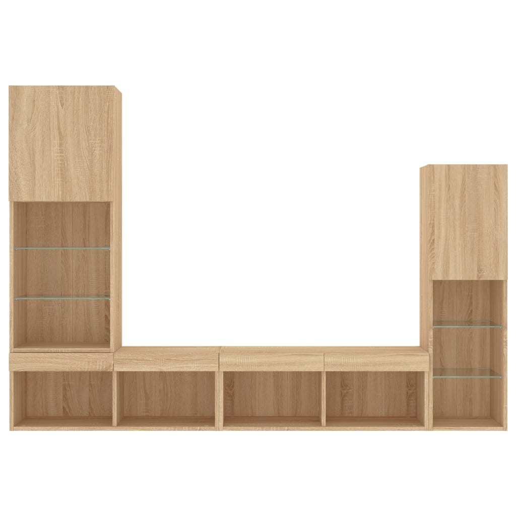 4-tlg. Wohnwand mit LED-Beleuchtung Sonoma-Eiche Holzwerkstoff