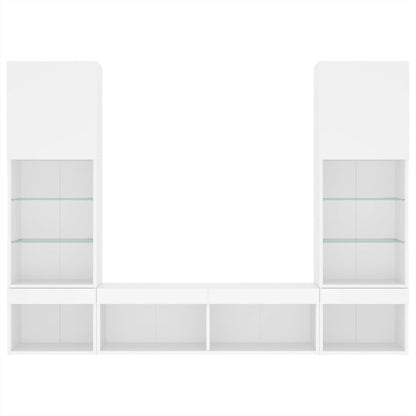 5-tlg. Wohnwand mit LED-Beleuchtung Weiß Holzwerkstoff