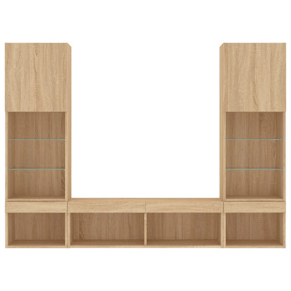 5-tlg. Wohnwand mit LED-Beleuchtung Sonoma-Eiche Holzwerkstoff