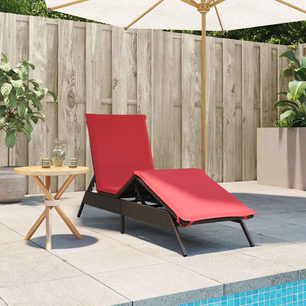 Sonnenliege mit Kissen Braun Poly Rattan