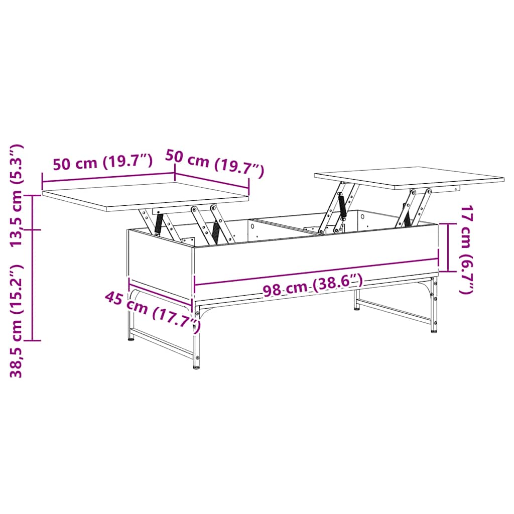 Couchtisch Räuchereiche 100x50x40 cm Holzwerkstoff und Metall