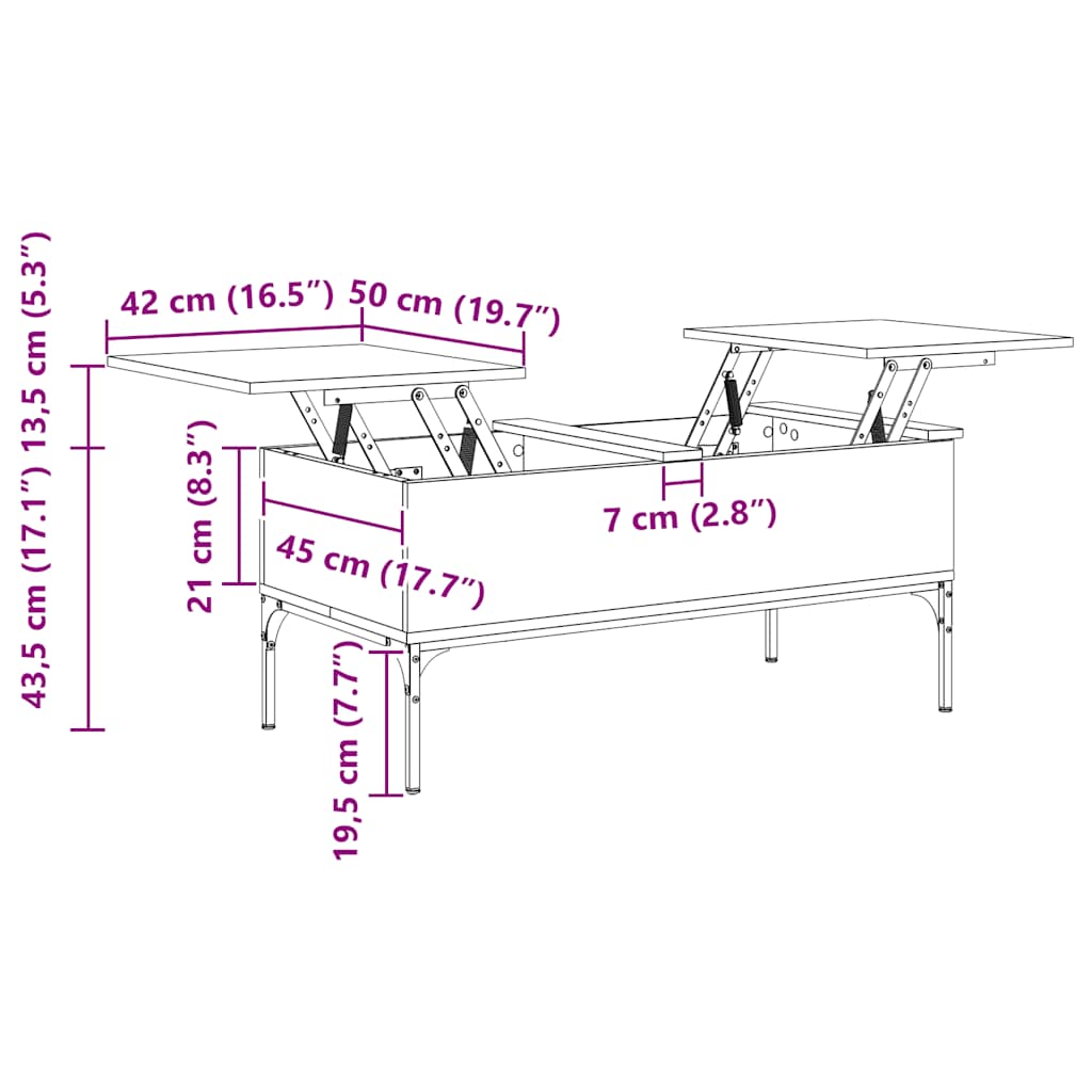 Couchtisch Räuchereiche 100x50x45 cm Holzwerkstoff und Metall