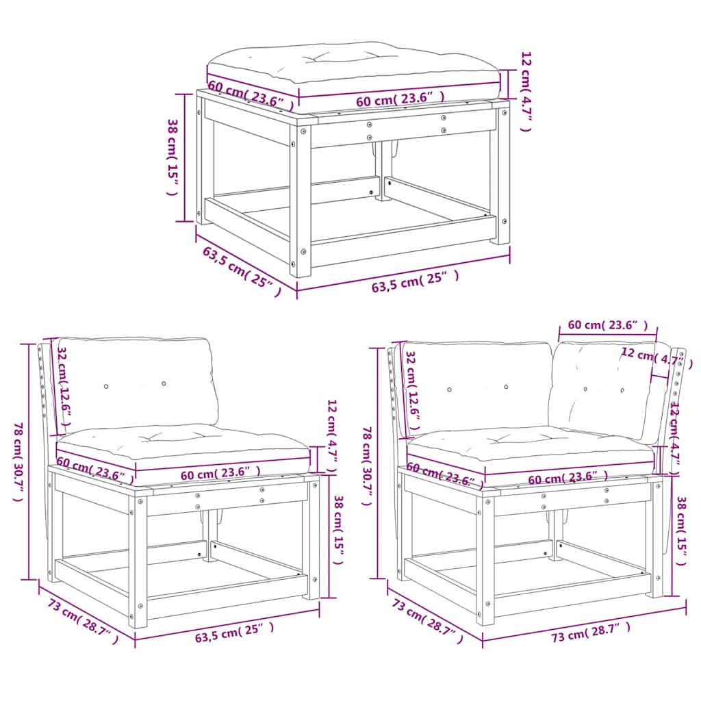 5-tlg. Garten-Sofagarnitur mit Kissen Massivholz Kiefer
