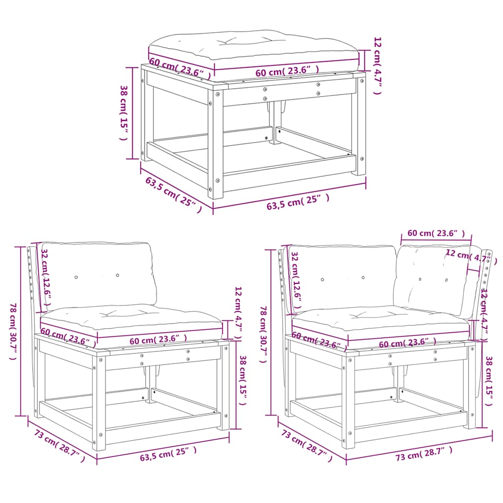 5-tlg. Garten-Sofagarnitur mit Kissen Massivholz Douglasie