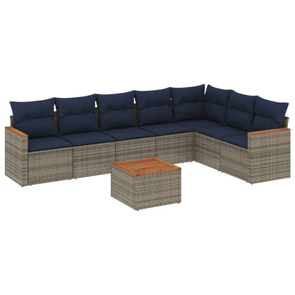 8-teiliges Gartensofa-Set mit Kissen, grau, Polyrattan