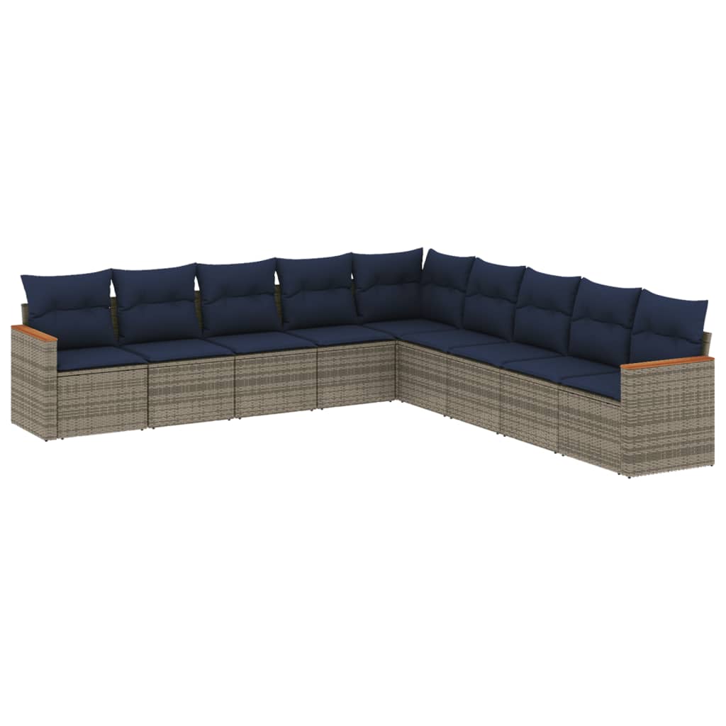 9-teiliges Gartensofa-Set mit Kissen, grau, Polyrattan