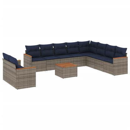 11-teiliges Gartensofa-Set mit Kissen, grau, Polyrattan
