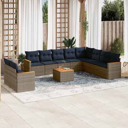 11-teiliges Gartensofa-Set mit Kissen, grau, Polyrattan