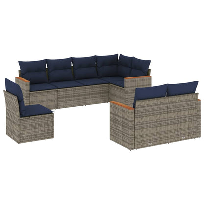 8-teiliges Gartensofa-Set mit Kissen, grau, Polyrattan