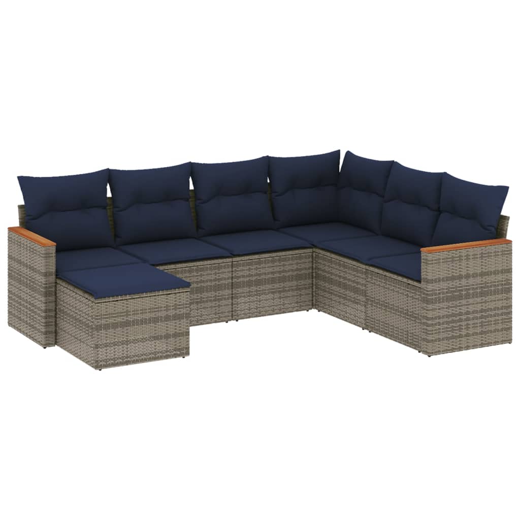 7-teiliges Gartensofa-Set mit Kissen, grau, Polyrattan