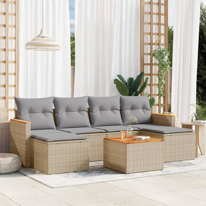 7-tlg. Garten-Sofagarnitur mit Kissen Beige Poly Rattan