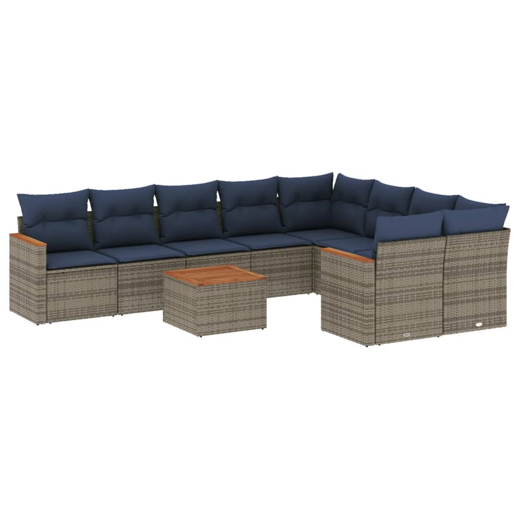 10-teiliges Gartensofa-Set mit Kissen, grau, Polyrattan