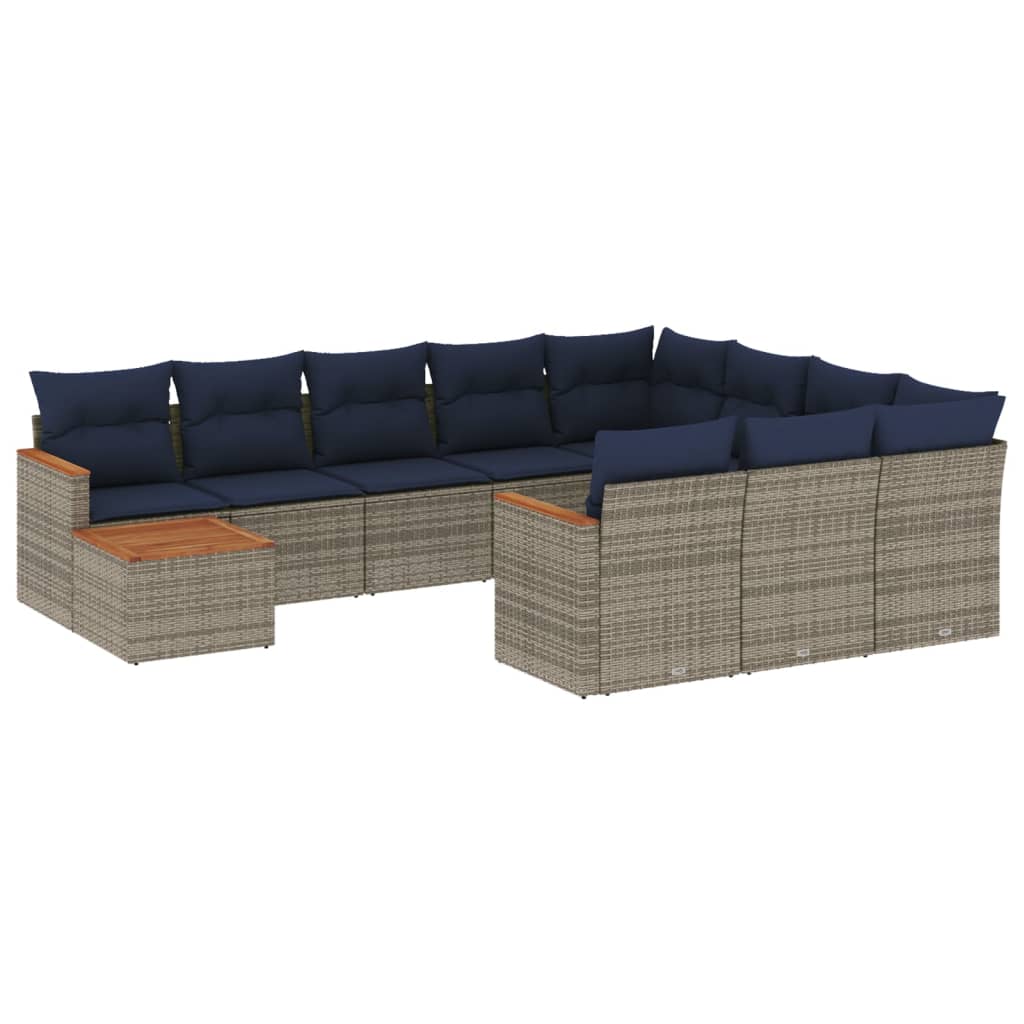 11-teiliges Gartensofa-Set mit Kissen, grau, Polyrattan