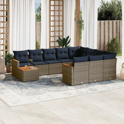 11-teiliges Gartensofa-Set mit Kissen, grau, Polyrattan